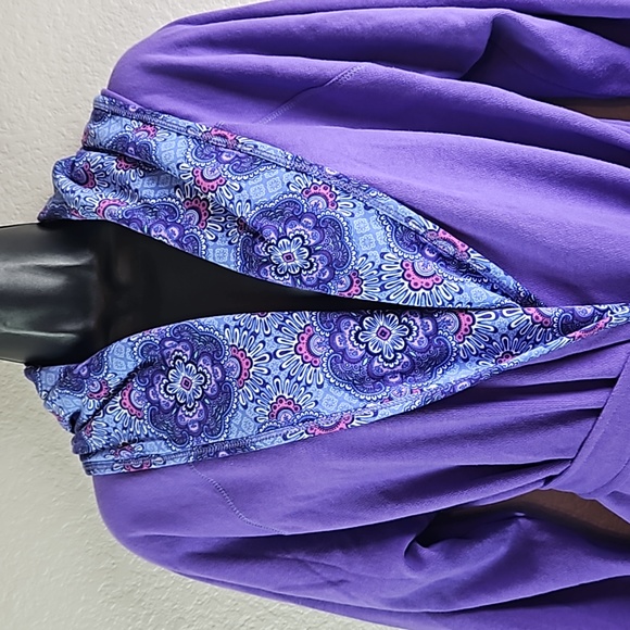 Vera Bradley | Women's Purple Paisley Terry Self-Tie Loungewear Hoodie Robe L/XL - Picture 2 of 11